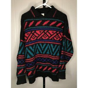 Vintage Ice-Knit Iceland Colorful Pattern Wool sweater Crewneck Slouchy Relax MD